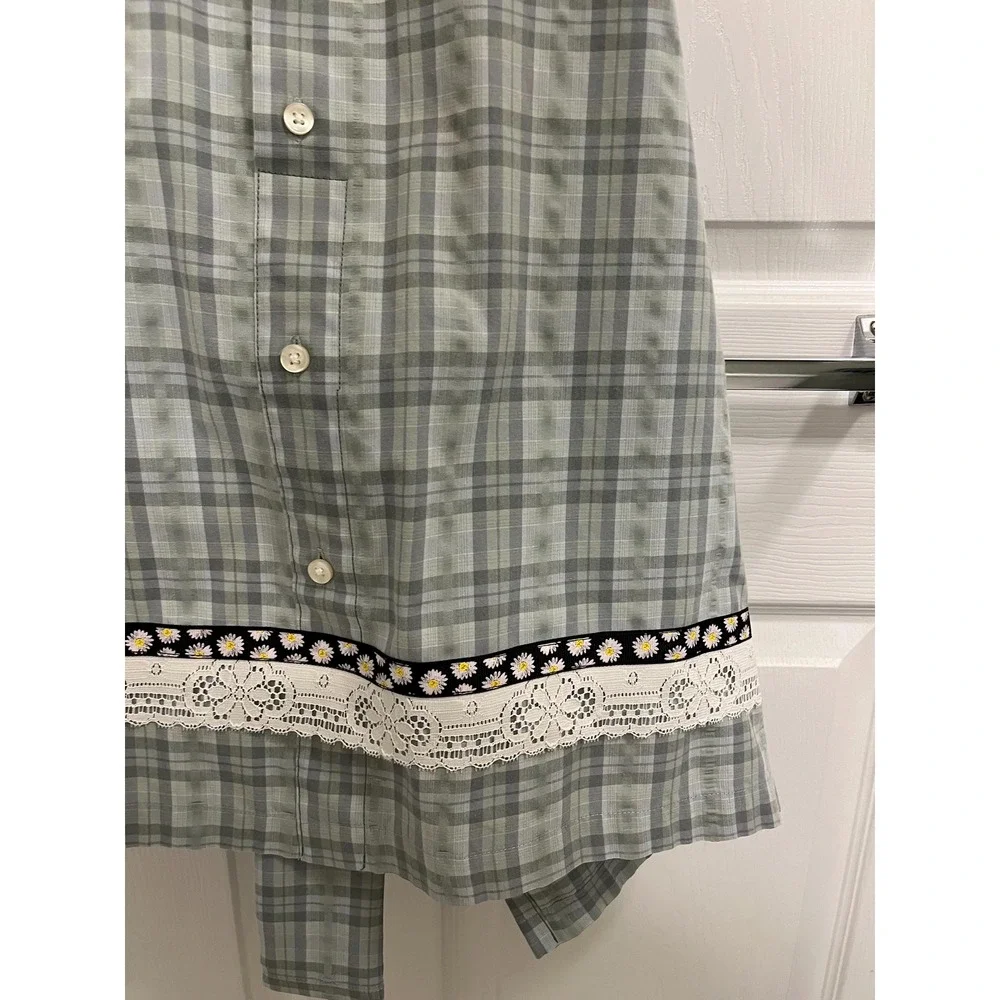 Kitchen Apron Repurposed Green Plaid Shirt Ladies OS for XS-XL